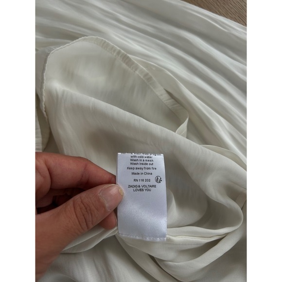Zadig & Voltaire Tygg Satin Ruffle flounce Blouse White Womens Size M Luxury - Picture 6 of 8